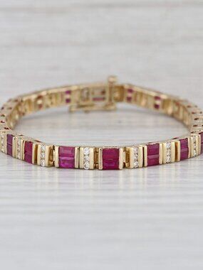 5.98ctw Ruby Diamond Tennis Bracelet 14k Yellow Gold 6.75" 4.2mm